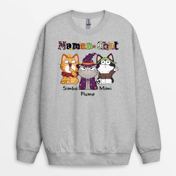 Sweatshirt Maman Chat Mimi Motif Halloween Personnalise