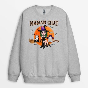 Sweatshirt Maman Chat Sorciere Avec Son Balai Personnalise