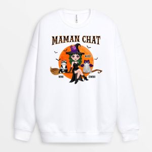 Sweatshirt Maman Chat Sorciere Avec Son Balai Personnalise