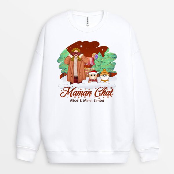 Sweatshirt Maman De Chat Noel Personnalise