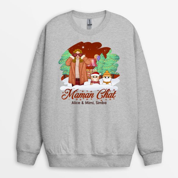 Sweatshirt Maman De Chat Noel Personnalise