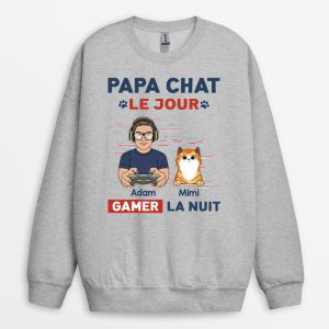 Sweatshirt Papa Chat Le Jour Gamer La Nuit Personnalise Sweatshirt Papa Chat Le Jour Gamer La Nuit Personnalise