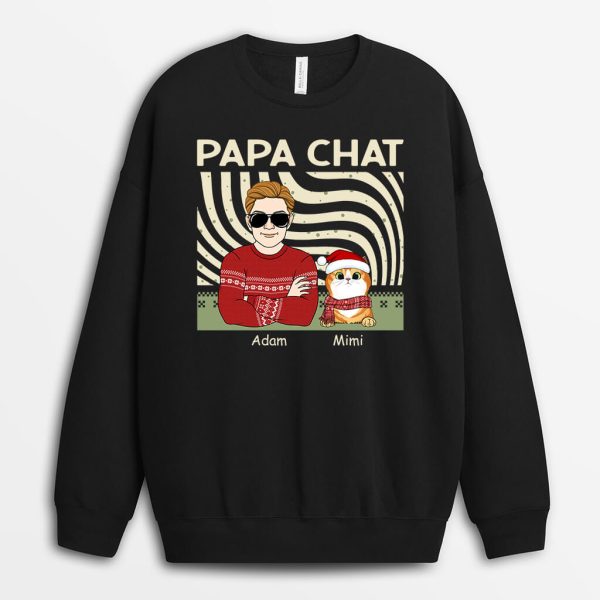 Sweatshirt Papa De Chat Noel Personnalise
