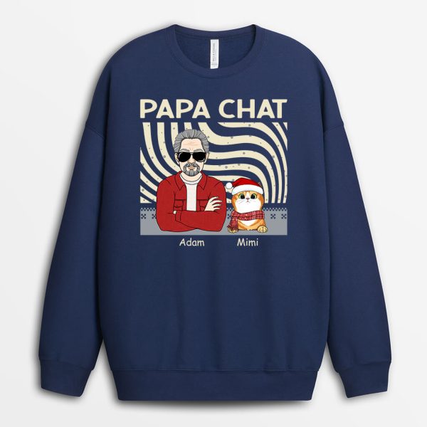 Sweatshirt Papa De Chat Noel Personnalise
