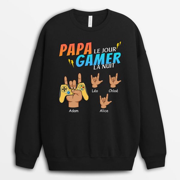 Sweatshirt Papa Le Jour Gamer La Nuit Personnalise