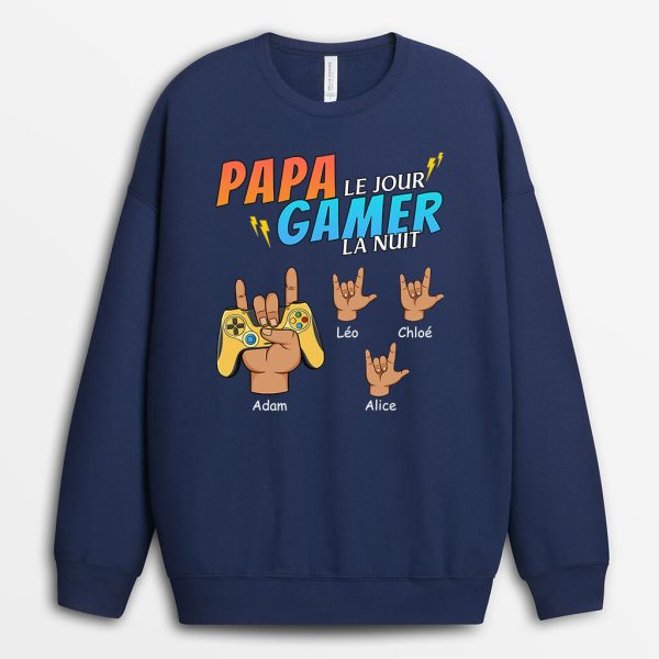 Sweatshirt Papa Le Jour Gamer La Nuit Personnalise