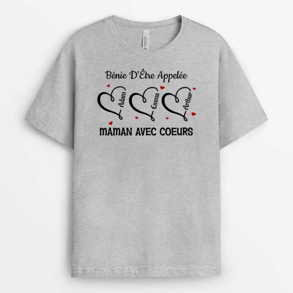 T-shirt Benie D’Etre Appelee Mamie Avec Coeurs Personnalise