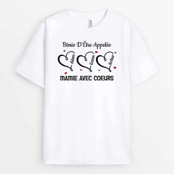 T-shirt Benie D’Etre Appelee Mamie Avec Coeurs Personnalise
