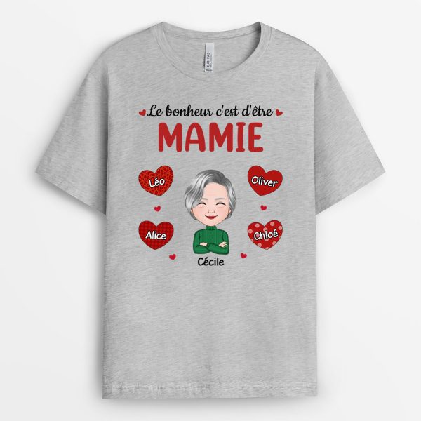 T-shirt Bonheur D’Etre Maman Mamie Coeur Personnalise