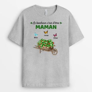 T-shirt Bonheur D’etre Mamam Mamie Brouette En Bois Fraises Personnalise T-shirt Bonheur D’etre Mamam Mamie Brouette En Bois Fraises Personnalise