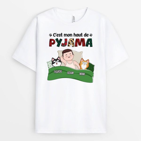 T-shirt C’Est Mon Pyjama Avec Empreintes Chat Personnalise