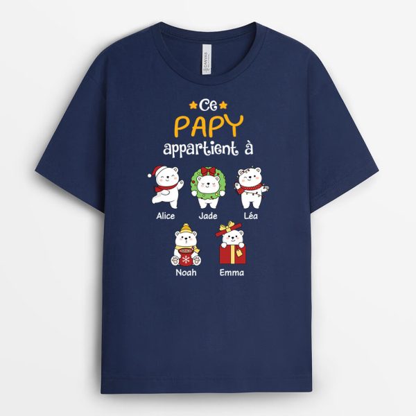 T-shirt Ce Papa Papy Appartient AAvec Image d’ours de Noel Personnalise