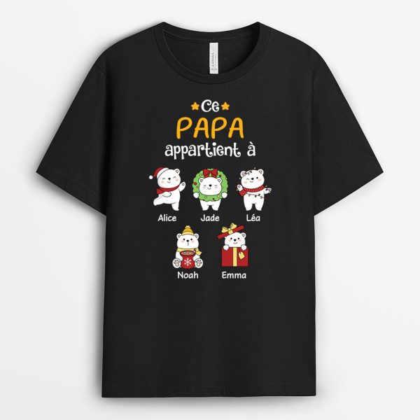 T-shirt Ce Papa Papy Appartient AAvec Image d’ours de Noel Personnalise