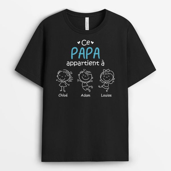 T-shirt Ce Papy Appartient A Noir et Blanc Personnalise
