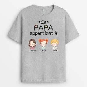 T-shirt Ce PapyPapa Appartient a Prenoms D’enfants Personnalise