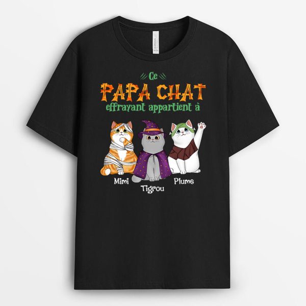 T-shirt Cette Maman Chat  Ce Papa Chat Effrayant Appartient Personnalise