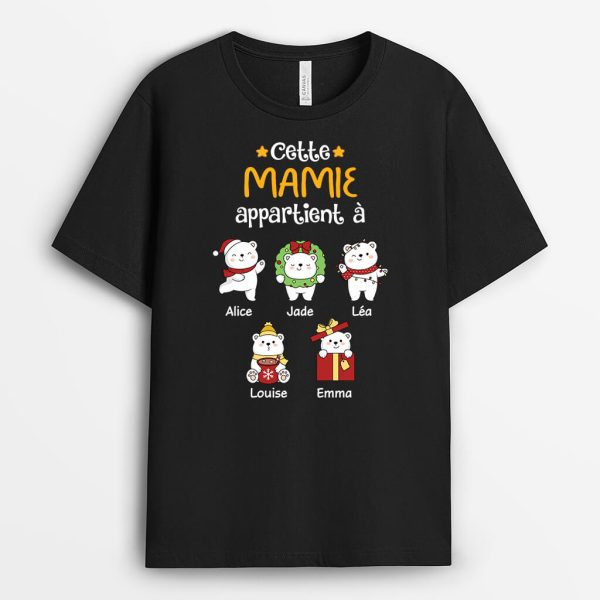 T-shirt Cette MamanMamie Appartient A Avec Image d’ours de Noel Personnalise