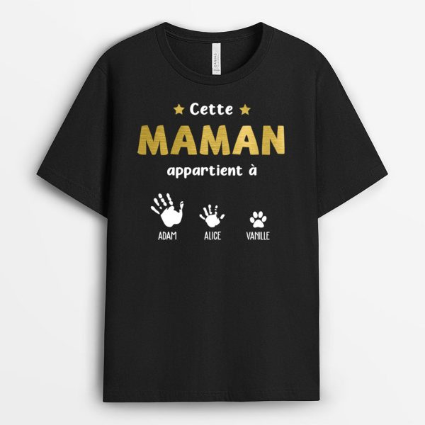 T-shirt Cette Mamie Appartient A Mains et Empreintes en Blanc Personnalise