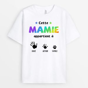 T-shirt Cette Mamie Appartient A Mains et Empreintes en Noir Personnalise T-shirt Cette Mamie Appartient A Mains et Empreintes en Noir Personnalise