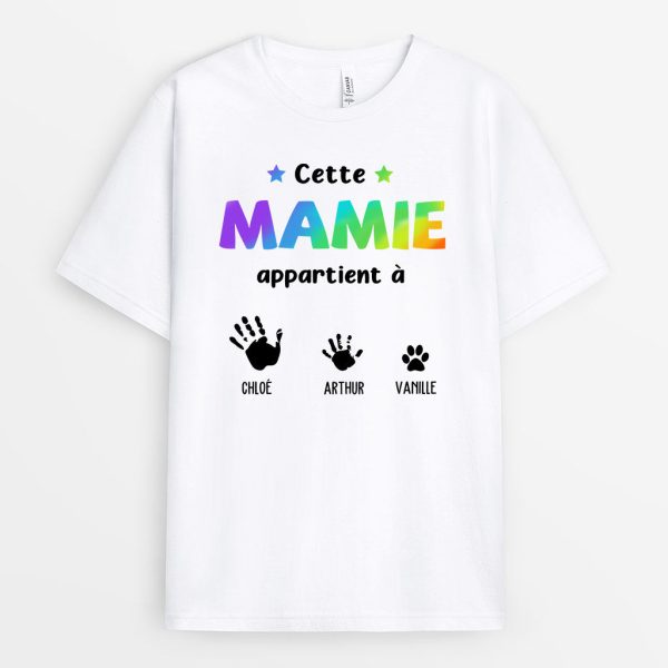 T-shirt Cette Mamie Appartient A Mains et Empreintes en Noir Personnalise