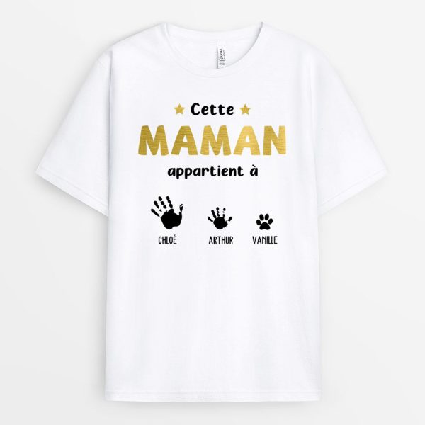 T-shirt Cette Mamie Appartient A Mains et Empreintes en Noir Personnalise