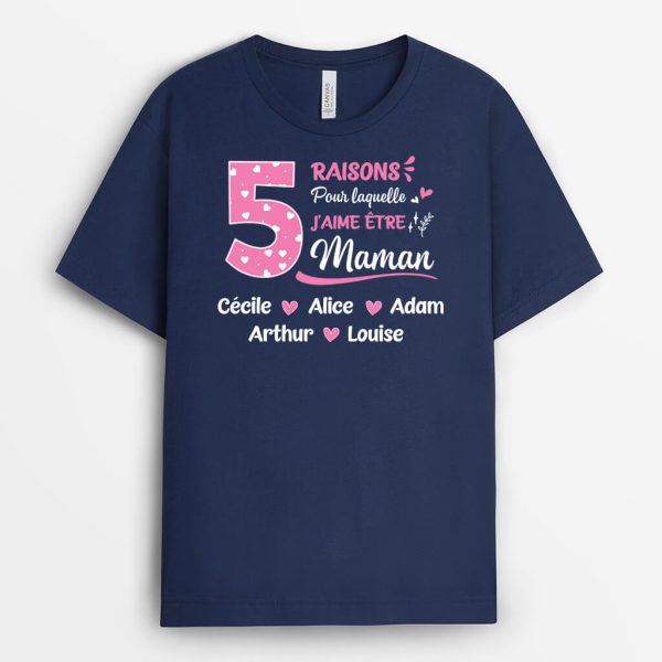 T-shirt Cinq Raisons Pour Lesquelles J’Aime Etre Mamie Version Rose Personnalise
