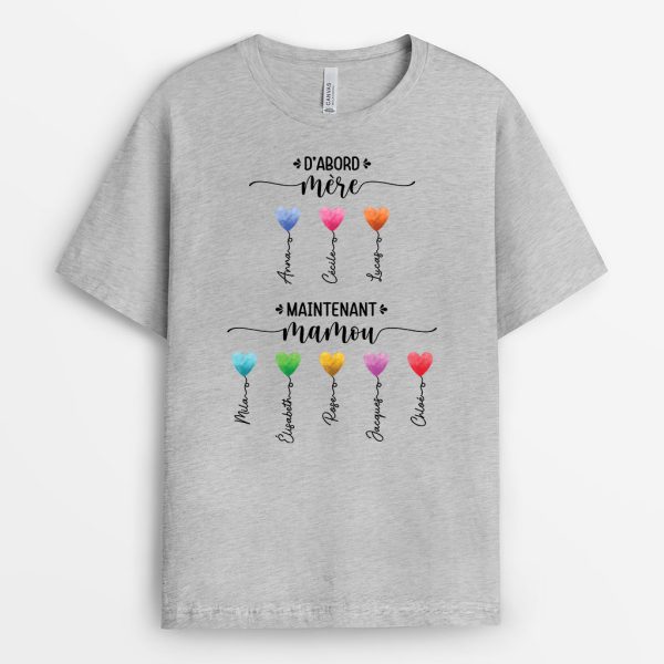 T-shirt D’Abord Maman Maintenant Mamie Ballon Coeur Personnalise