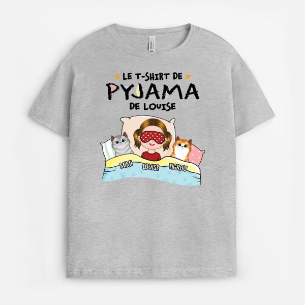 T-shirt De Pyjama d’Anna Avec Chat Pour Enfant Personnalise