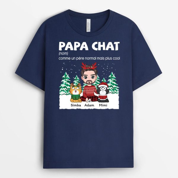 T-shirt Definition Papa De Chat Version Noel Personnalise