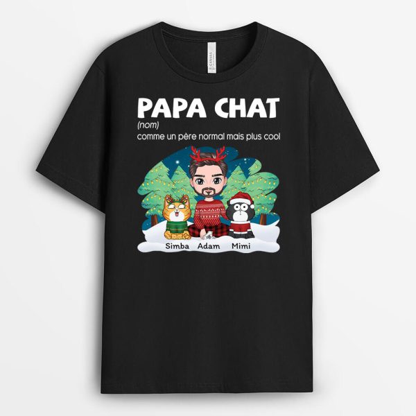 T-shirt Definition Papa De Chat Version Noel Personnalise