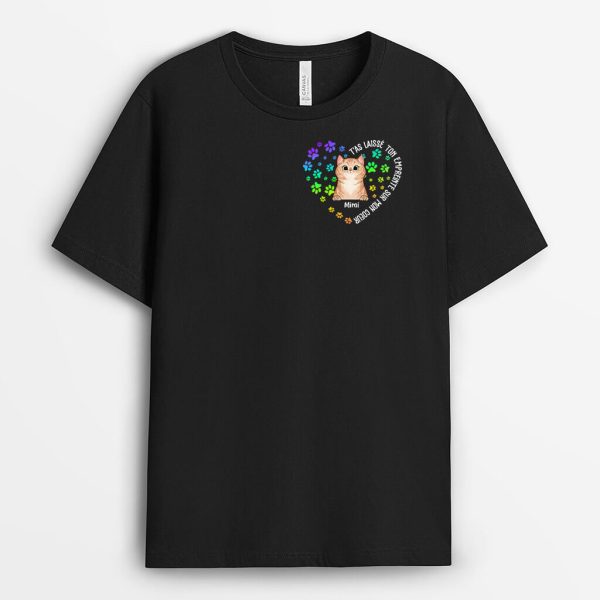 T-shirt Empreintes de Pattes sur Mon Cœur Chat Personnalise