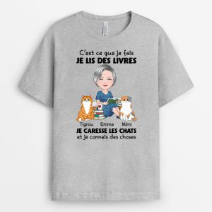 T-shirt Je Lis Je Caresse Mes Chats Personnalise T-shirt Je Lis Je Caresse Mes Chats Personnalise