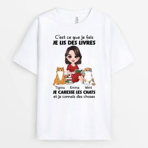T-shirt Je Lis Je Caresse Mes Chats Personnalise T-shirt Je Lis Je Caresse Mes Chats Personnalise