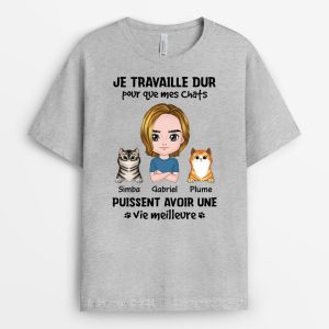 T-shirt Je Travaille Dur Pour Mes Chats Personnalise T-shirt Je Travaille Dur Pour Mes Chats Personnalise