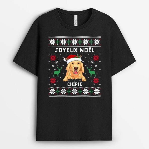 T-shirt Joyeux Noel Chien Flocon de Neige Personnalise