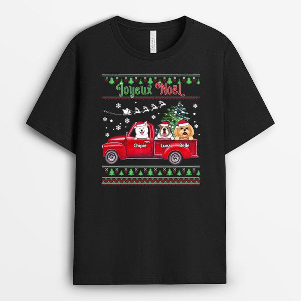 T-shirt Joyeux Noel Chiens en Voiture Personnalise