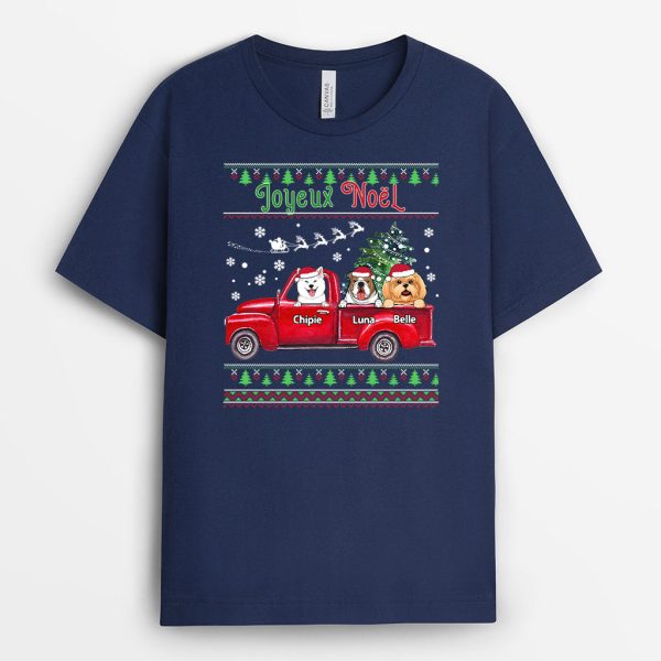 T-shirt Joyeux Noel Chiens en Voiture Personnalise