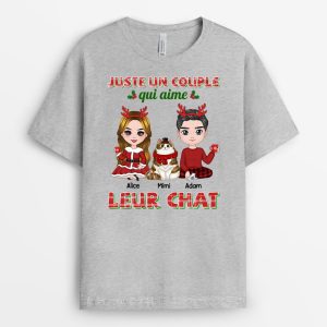 T-shirt Juste Un Couple Qui Aime Leur Chat Noel Personnalise T-shirt Juste Un Couple Qui Aime Leur Chat Noel Personnalise