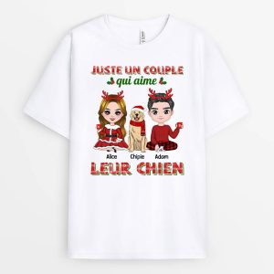 T-shirt Juste Un Couple Qui Aime Leur Chien Noel Personnalise T-shirt Juste Un Couple Qui Aime Leur Chien Noel Personnalise