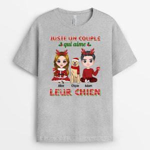 T-shirt Juste Un Couple Qui Aime Leur Chien Noel Personnalise T-shirt Juste Un Couple Qui Aime Leur Chien Noel Personnalise