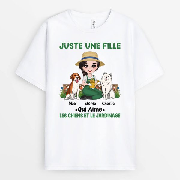 T-shirt Juste Une Femme, Qui Aime Les Chiens Et Le Jardinage Personnalise