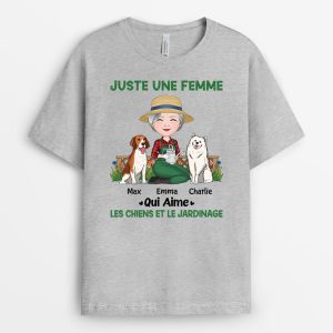 T-shirt Juste Une Femme, Qui Aime Les Chiens Et Le Jardinage Personnalise T-shirt Juste Une Femme, Qui Aime Les Chiens Et Le Jardinage Personnalise