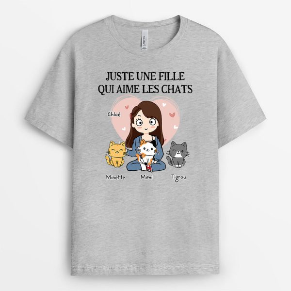 T-shirt Juste une fille qui aime les chats Cœur Personnalise