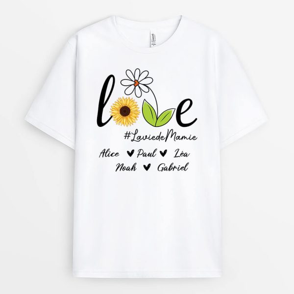 T-shirt La Vie De Maman Amour Avec Fleurs Dessinees Personnalise