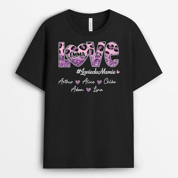 T-shirt La Vie De Maman Amour Coeur Violet Personnalise