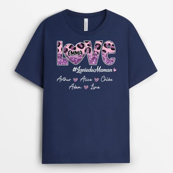 T-shirt La Vie De Maman Amour Coeur Violet Personnalise