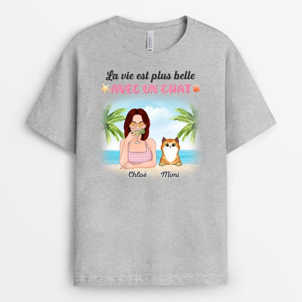 T-shirt La Vie Est Plus Belle Avec Un Chat La Plage Personnalise