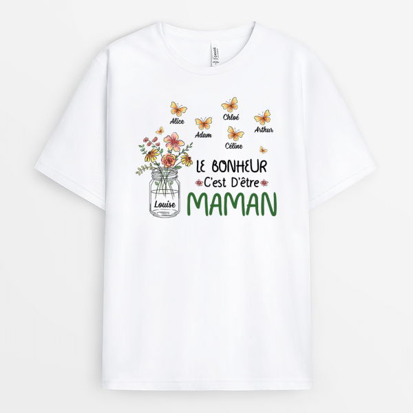 T-shirt Le Bonheur C’Est D’Etre Maman Floral Personnalise