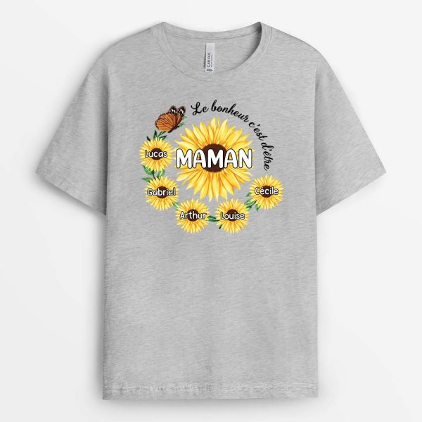 T-shirt Le Bonheur C’Est D’etre Mamie Version Tournesol Personnalise