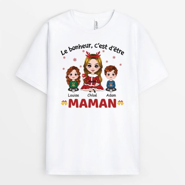 T-shirt Le Bonheur C’est D’etre Maman Version Noel Personnalise